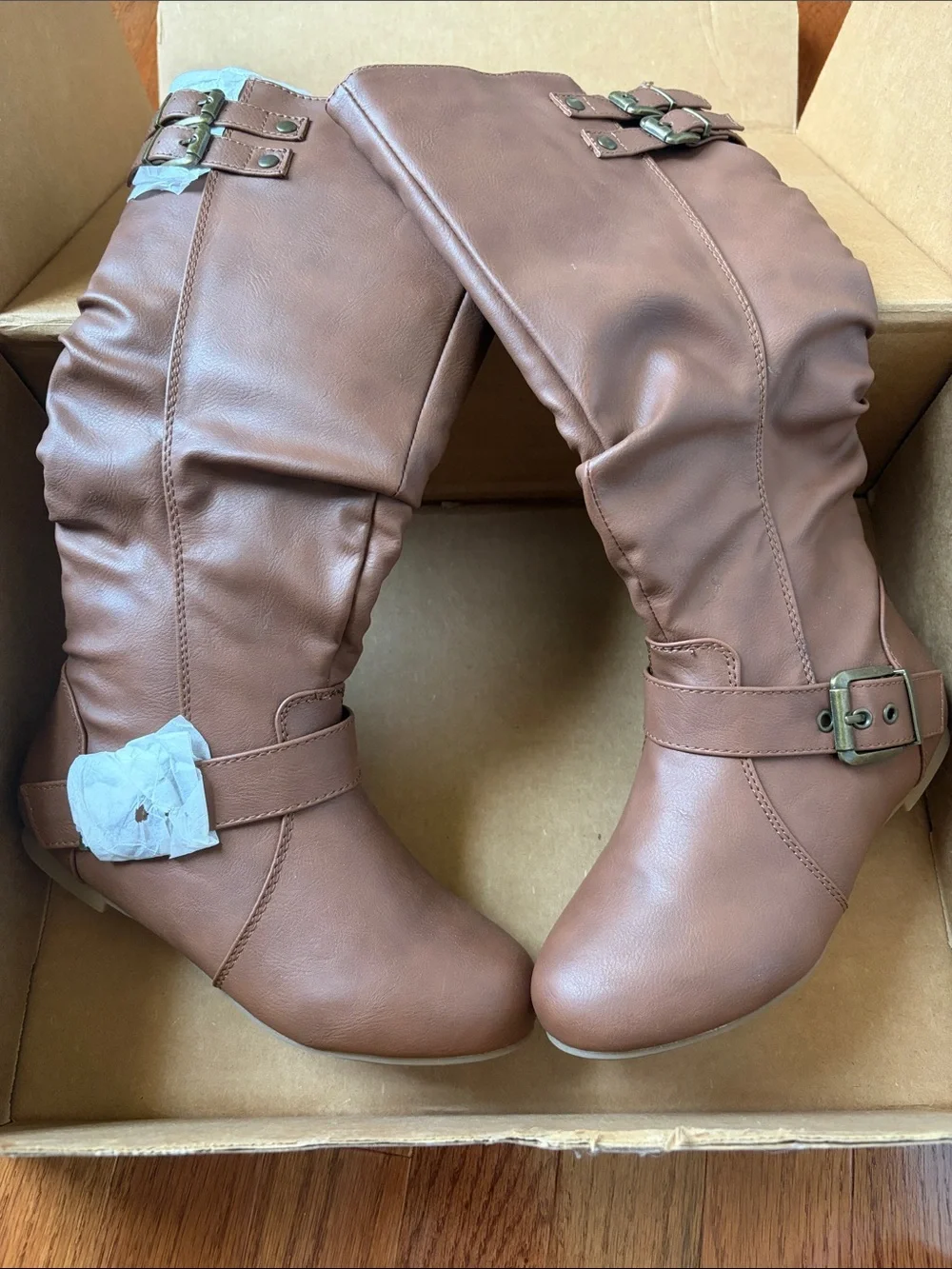 Brown Mid Calf Buckle Boots - Size 5